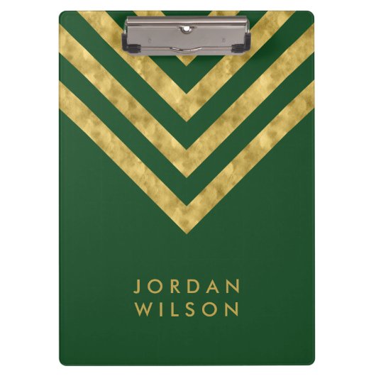 Elegant Personalize Name Green Faux Gold Chevron Klembord (Voorkant)