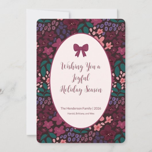 Elegant Personalized Burgundy Floral Flat Card Feestdagenkaart (Voorkant)