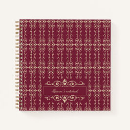Elegant Personalized Burgundy & Gold Floral Swirl Notitieboek