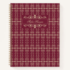 Elegant Personalized Burgundy & Gold Floral Swirl Notitieboek