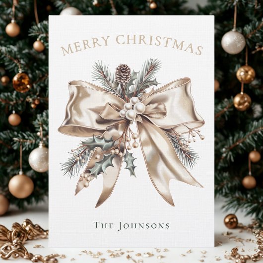 Elegant Personalized Christmas Bow Card Kaart