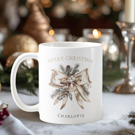 Elegant Personalized Christmas Bow Mug Koffiemok