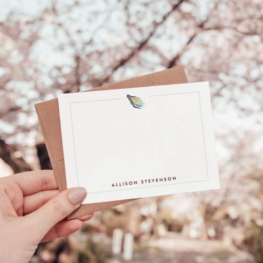 Elegant Personalized Coastal Oyster Watercolor Notitiekaartje