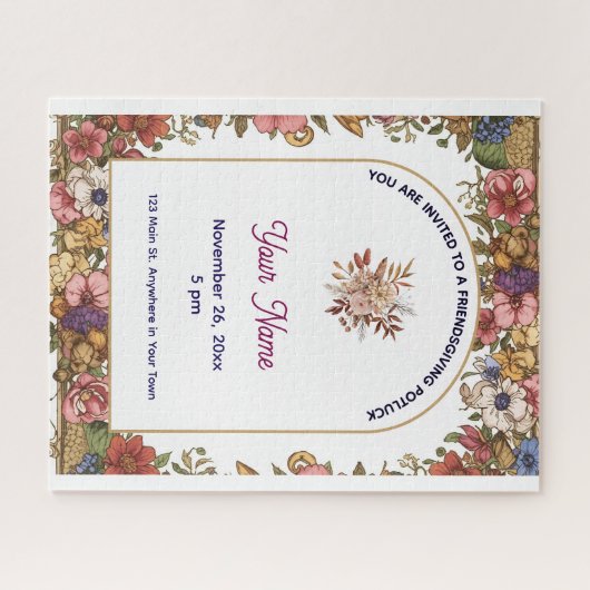 Elegant Personalized Floral Friendsgiving Legpuzzel (Horizontaal)