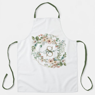 Elegant Personalized Floral Monogram Name Apron Schort