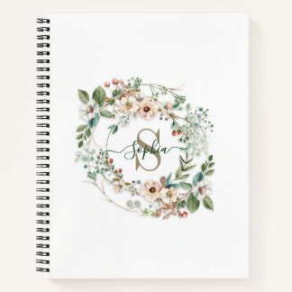 Elegant Personalized Floral Monogram Name Notebook Notitieboek