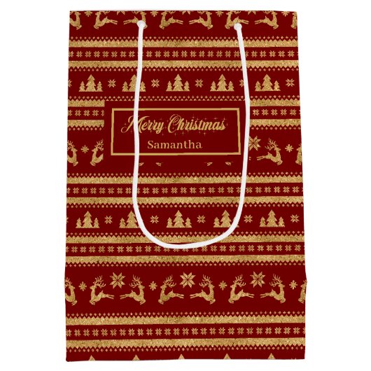 Elegant Personalized Holiday Paper Gift Bag Luxe Medium Cadeauzakje (Achterkant)