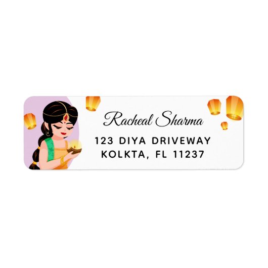 Elegant Personalized Indian Girl Diwali Etiket (Voorkant)