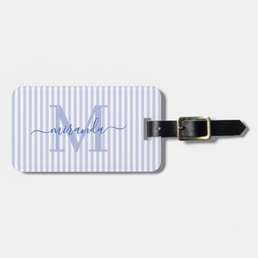 Elegant Personalized Monogram Blue Stripe Bagagelabel (Voorkant horizontaal)