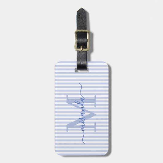 Elegant Personalized Monogram Blue Stripe Bagagelabel (Voorkant verticaal)