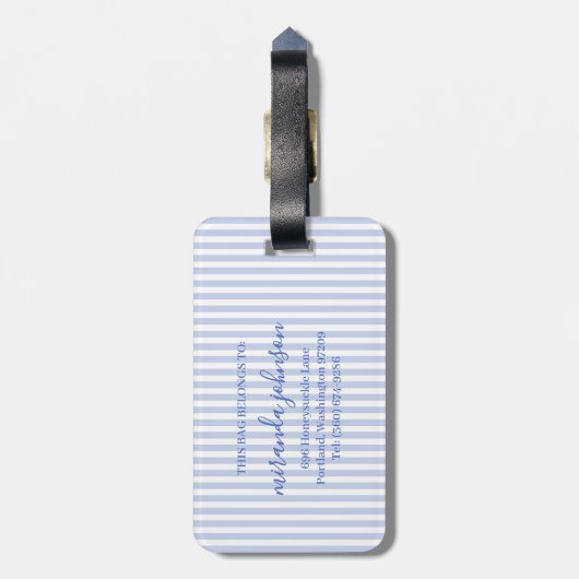Elegant Personalized Monogram Blue Stripe Bagagelabel (Achterkant verticaal)