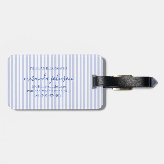 Elegant Personalized Monogram Blue Stripe Bagagelabel (Achterkant horizontaal)