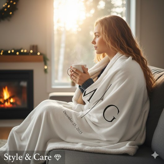 Elegant Personalized Monogram Date Sherpa Blanket Sherpa Deken