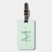 Elegant Personalized Monogram Green Stripe Bagagelabel (Voorkant verticaal)