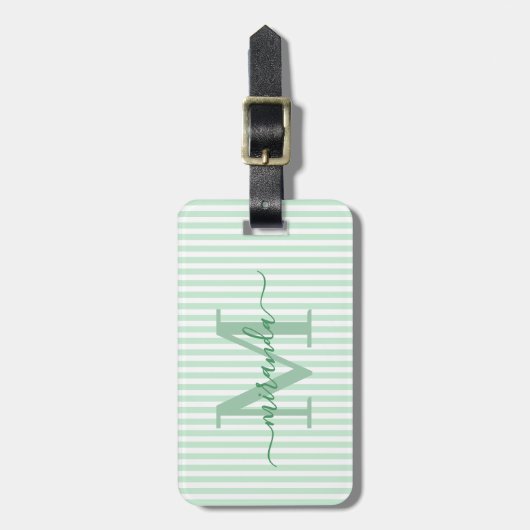 Elegant Personalized Monogram Green Stripe Bagagelabel (Voorkant verticaal)