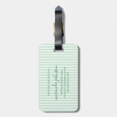 Elegant Personalized Monogram Green Stripe Bagagelabel (Achterkant verticaal)