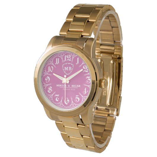 Elegant Personalized Monogram Perfect Gift pink Horloge (Gekanteld)