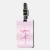 Elegant Personalized Monogram Pink Stripes Bagagelabel (Voorkant verticaal)