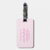 Elegant Personalized Monogram Pink Stripes Bagagelabel (Achterkant verticaal)