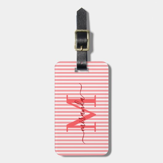 Elegant Personalized Monogram Red Stripe Bagagelabel (Voorkant verticaal)