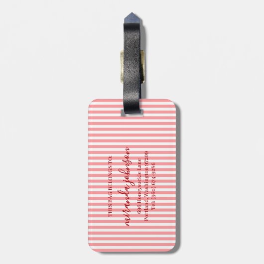 Elegant Personalized Monogram Red Stripe Bagagelabel (Achterkant verticaal)