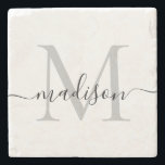 Elegant Personalized Monogram Script Name Stylish Stenen Onderzetter<br><div class="desc">Elegant Persoonlijk Monogram Script Name Stylish Stone Onderzetter</div>