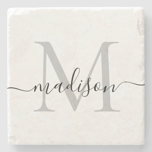 Elegant Personalized Monogram Script Name Stylish Stenen Onderzetter (Voorkant)