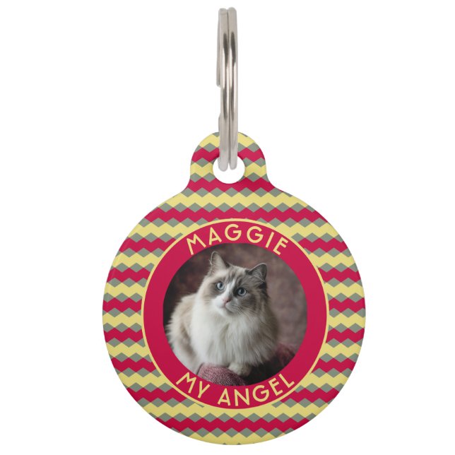 Elegant Personalized Pet Gift Chevron Checkers Huisdierpenning (Voorkant)