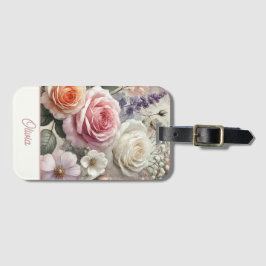 Elegant Personalized Pink Purple Watercolor Floral Bagagelabel