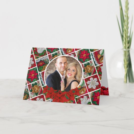 Elegant Personalized Poinsettia Kerstmis Feestdagen Kaart (Voorkant)