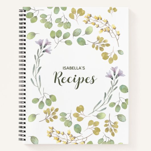 Elegant Personalized Recipe Waterverf Greenery Notitieboek (Voorkant)