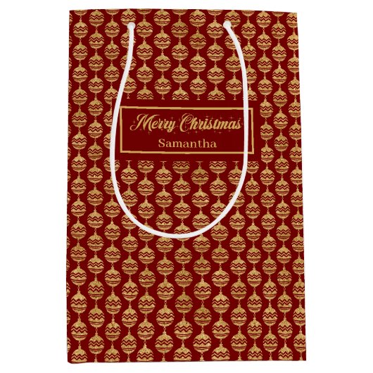 Elegant Personalized Red and Gold Gift Bag Medium Cadeauzakje (Voorkant)