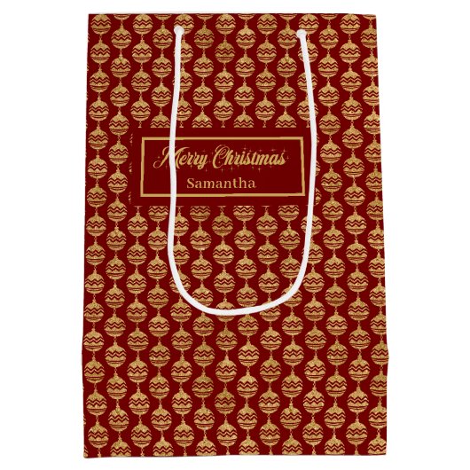 Elegant Personalized Red and Gold Gift Bag Medium Cadeauzakje (Achterkant)
