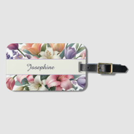 Elegant Personalized Watercolor Floral Pink Orange Bagagelabel