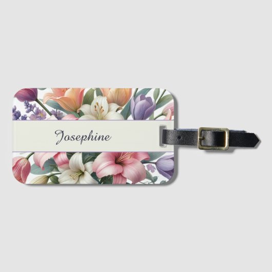 Elegant Personalized Watercolor Floral Pink Orange Bagagelabel (Voorkant (horizontaal))