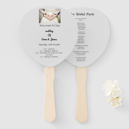 Elegant Personalized Wedding Program Handfans Handwaaier (Voorkant en achterkant)