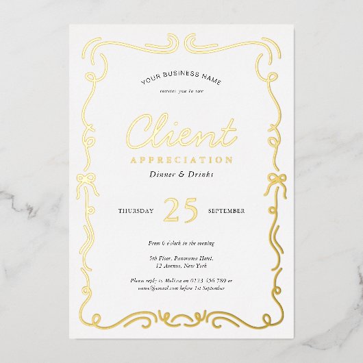 Elegant Personeel Partij Klantwaardering Event Gol Folie Uitnodiging (Voorkant)