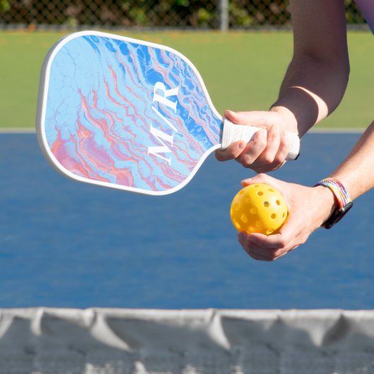 Elegant persoonlijk blauw en roze marmer pickleball paddle (Insitu)