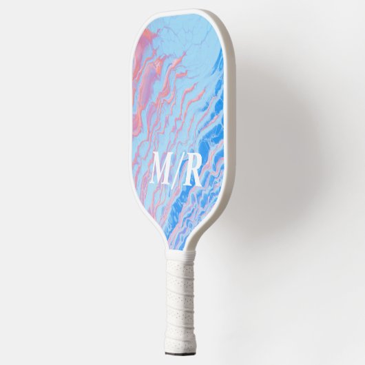 Elegant persoonlijk blauw en roze marmer pickleball paddle (Links)