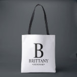 Elegant Persoonlijk Bridesmaid Monogram en Naam Tote Bag<br><div class="desc">Elegant Persoonlijke Bridesmaid-cadeaus met het monogram,  de naam en de titel van de gepersonaliseerde bridesmaid in klassieke stijl van het serif lettertype. Ook perfect voor een dienstmeisje,  een bloemmeisje,  een bruidsmoeder en meer.</div>
