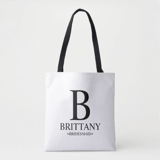 Elegant Persoonlijk Bridesmaid Monogram en Naam Tote Bag (Voorkant)