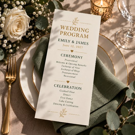 Elegant Persoonlijk Huwelijksprogramma Goud Groen