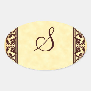 Elegant persoonlijk monogram in bruin ovale sticker