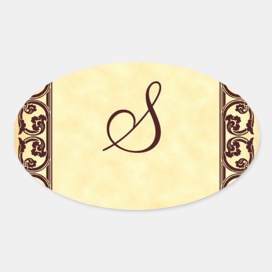 Elegant persoonlijk monogram in bruin ovale sticker (Voorkant)