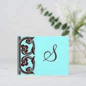 Elegant persoonlijk monogram in chocolade en Blauw Briefkaart (Staand voorkant)
