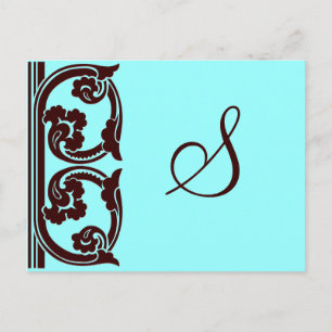Elegant persoonlijk monogram in chocolade en Blauw Briefkaart