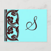 Elegant persoonlijk monogram in chocolade en Blauw Briefkaart (Voorkant)