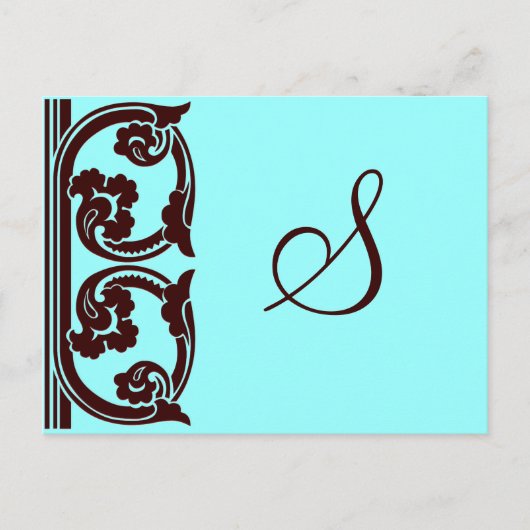 Elegant persoonlijk monogram in chocolade en Blauw Briefkaart (Voorkant)