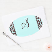 Elegant persoonlijk monogram in chocolade en Blauw Ovale Sticker (Envelop)