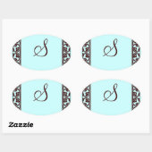 Elegant persoonlijk monogram in chocolade en Blauw Ovale Sticker (Vel)